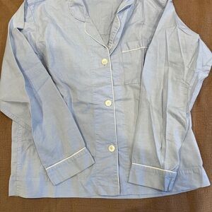 Light Blue Cotton Pajama Set with White Piping
